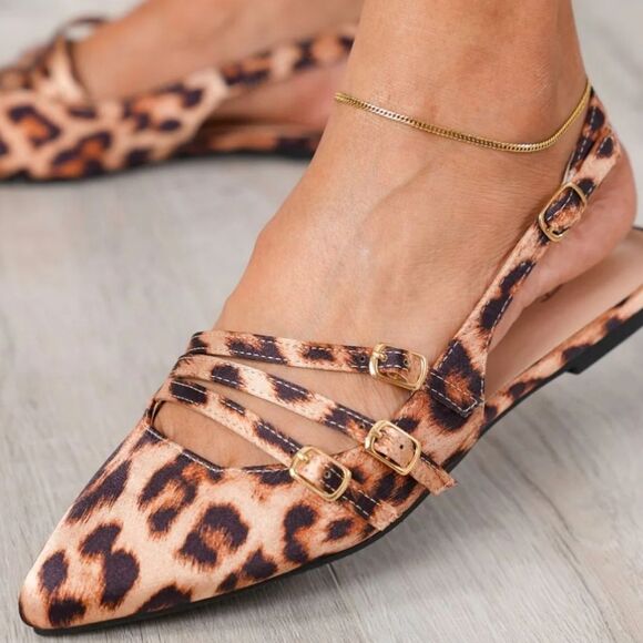 BRAND NEW FOREVER LEOPARD PRINT WOMENS SLINGBACK POINTED TOE WITH BUCKLE… - Picture 4 of 16